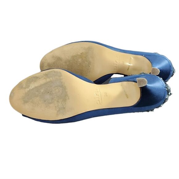 Paradox London Pink Blue Satin Embellished Beaded Peep Toe Heels - Picture 9 of 10